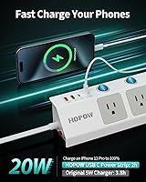 HOPOW Flat Plug Power Strip with Individual Switches, 10 Ft Extension Cord — image 5