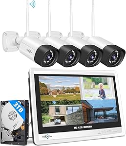 Hiseeu 5MP Wireless Security Camera System with 12″ LCD Monitor and 3TB HDD