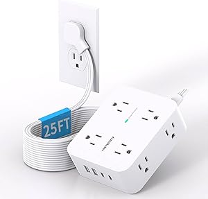 HANYCONY 25 Ft Extension Cord with 8 Outlets and 4 USB Ports