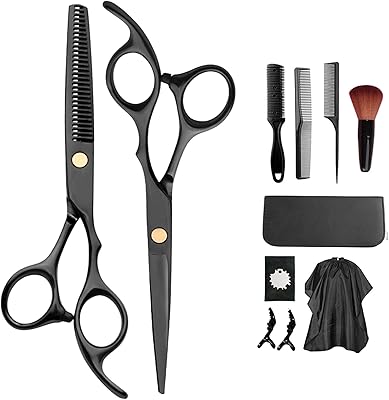 SWINILAYA Hair Scissors Set - 11 Pcs Black Stainless Steel