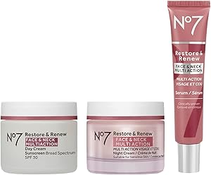 No7 Restore & Renew Face & Neck Multi Action Skincare System - SPF 30 Day Cream + Anti Aging Facial Serum + Night Cream Review