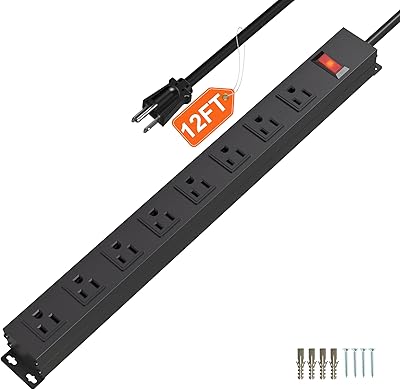 CFMASTER 8-Outlet Metal Power Strip with 12-Foot Cord