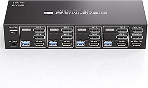 TJCXELE 4K 144Hz HDMI + DisplayPort KVM Switch for 4 Computers, 3 Monitors