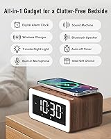 Bitswolee Wooden Digital Alarm Clock with Wireless Charging and Bluetooth Speaker — image 2