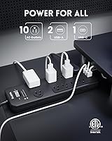 PLUGTUL Surge Protector Power Strip 20FT with 10 Outlets and 20W USB-C Charging — image 2