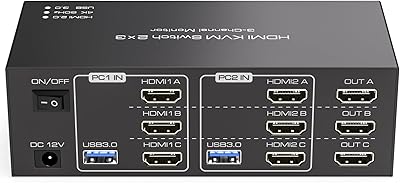 TJCXELE HDMI KVM Switch 3 Monitors 2 Computers 4K@60Hz