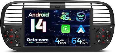 XTRONS PXS7250FBL Android 14 Car Stereo for Fiat 500 (2007-2015)