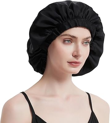 ALASKA BEAR 100% Mulberry Silk Bonnet Sleep Cap - Jumbo Black