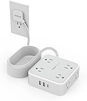 TESSAN TS-1026-C Flat Plug 20 FT Extension Cord Surge Protector with 8 AC Outlets and 3 USB Ports — image 1
