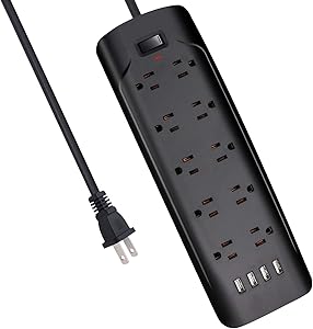 Dorggi 10FT 2 Prong Power Strip with 4 USB Ports