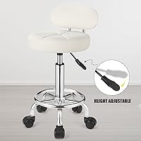 FNZIR Swivel Rolling Spa Stool with Backrest, White — image 4