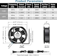 GDSTIME Axial Fan 17251, 172mm x 150mm x 51mm, 110V AC — image 6
