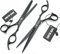 Smithking 7.0 Inches Professional Hair Cutting Thinning Scissors Set with Razor (Black) — image 3