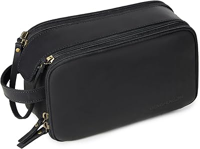 DENGFENGZHE Full Grain Leather Toiletry Bag