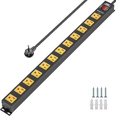 CRST 12 Outlet Heavy Duty Power Strip Surge Protector, 6FT
