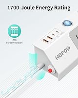 HOPOW Flat Plug Power Strip with Individual Switches, 10 Ft Extension Cord — image 6