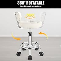 FNZIR Swivel Rolling Spa Stool with Backrest, White — image 5