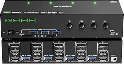 ANGEET KVM Switch 3 Monitors 4 Computers
