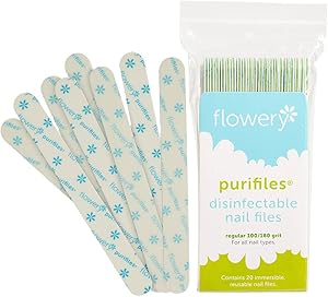 Flowery Green Core Disinfectable Nail Files, 100/180 Grit, 20 Pack