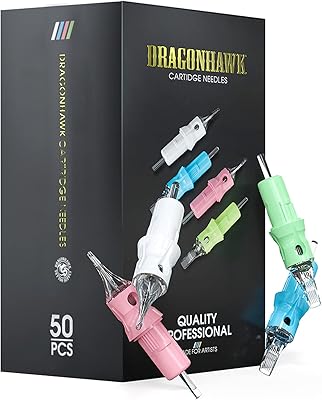 Dragonhawk Tattoo Cartridges Needles Kit - 50Pcs Mixed Sizes (#12 Curved Magnum)