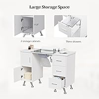 OmySalon Manicure Table Nail Desk with Glass Top & Wrist Rest, White — image 5