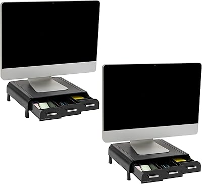 Mind Reader Monitor Stand with 3 Drawers, Set of 2