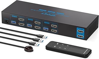 AILVLVNG HDMI KVM Switch 2 Monitors 3 Computers 4K@60Hz USB 3.0