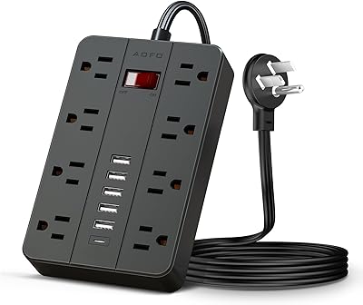 AOFO Surge Protector Flat Extension Cord Power Strip with USB Charging