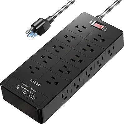 Nikleb Power Strip 23 in 1 with 20 Outlets, 2 USB, 1 USB-C, 6ft Extension Cord