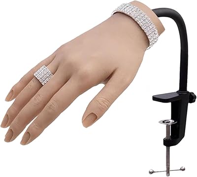 PALPTASN Silicone Practice Hand for Acrylic Nails with Stand Bracket (Right Hand, Ivory White)