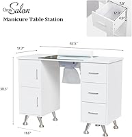 OmySalon Manicure Table Nail Desk with Glass Top & Wrist Rest, White — image 2