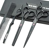 Smithking 7.0 Inches Professional Hair Cutting Thinning Scissors Set with Razor (Black) — image 1