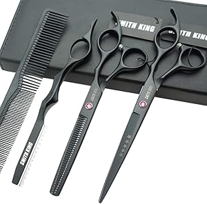Smithking 7.0 Inches Professional Hair Cutting Thinning Scissors Set with Razor (Black) Review
