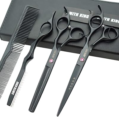 Smithking 7.0 Inches Professional Hair Cutting Thinning Scissors Set with Razor (Black)