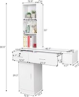 OmySalon Wall Mount Barber Station with Storage Cabinet and Shelves (White) — image 3