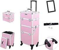 Mefeir 2 in 1 Rolling Makeup Train Case (Pink) — image 2
