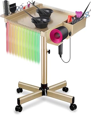 Qinrunkoi Salon Rolling Tray on Wheels, Adjustable Height (Gold)