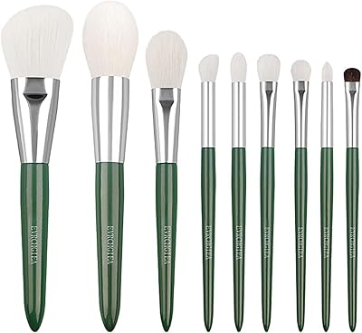 EVRCHGIEA Natural Goat Hair Makeup Brush Set, 9 Pieces - Green