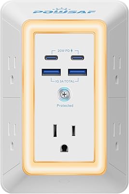 POWSAF 5 Outlet Surge Protector with 4 USB Ports
