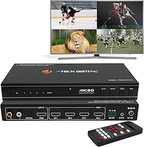 J-Tech Digital 4x1 HDMI Multi-viewer & Seamless Switcher 4K 60Hz
