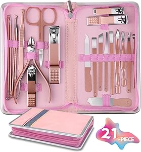 UMEINAC TECH Professional Manicure Set - 21 in 1 Nail Care Kit, Pink