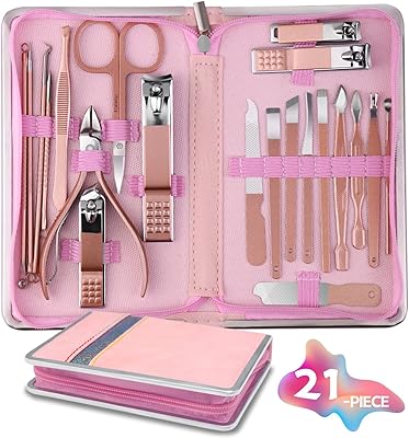 UMEINAC TECH Professional Manicure Set - 21 in 1 Nail Care Kit, Pink