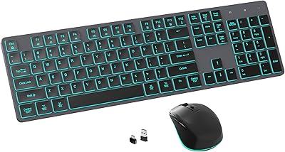 POWZAN RF425 Backlit Wireless Keyboard and Mouse Combo