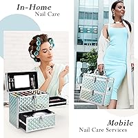 FRENESSA Extra Large Makeup Organizer with Drawer, Mirror, Dividers - Watery Blue — image 2