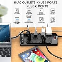 POWSAV 18 Outlets Surge Protector Power Strip with 4 USB Ports — image 2