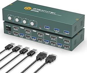 EVATEK 4K@60Hz HDMI KVM Switch for 4 Computers & 2 Monitors