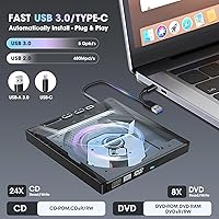 ROOFULL External CD DVD Drive with USB 3.0 Type-C Ports + SD Card Slot — image 3