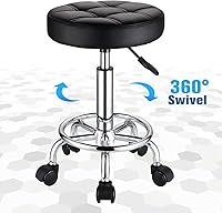 HMTOT Round Rolling Stool with PU Leather Seat, Height Adjustable, Swivel, Black — image 6
