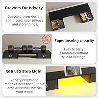YAOHUOO Dual Monitor Stand with LED Light and 2 Drawers — image 3