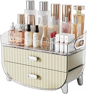 LAMU Makeup Organizer with 2 Drawers, White